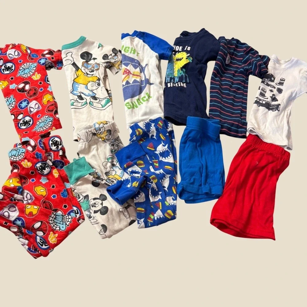 Boys Pajama 11pc Lot 3T Mickey Spidey Shark Carters Disney Summer Lightweight